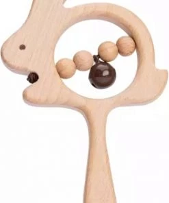 Merkloos Baby Rammelaar Hout - Hout Speelgoed Voor Babys - Konijn Baby Rammelaar- Babyspeelgoed - Duurzaam Speelgoed Voor Baby's - Baby Cadeau / Kraamcadeau -Houten Rammelaar - Cadeau Voor Baby - Zintuigen Speelgoed Voor Baby - Zintuig Ontwikkeling Baby