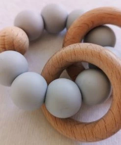 Merkloos Bijtring - Siliconen Kralen - Houten Ring - Blauw -grijp-bijtspeelgoed Verkoop 550x412 10