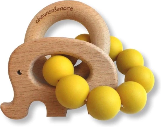 Chewies & More Rammelaar Olifant Met Kralen Oker 30. Oker 1 Chewies & More Rammelaar Olifant Met Kralen Oker 30. Oker