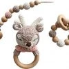 IL BAMBINI Set: Rammelaar, Bijtring & Speenkoord - Hert Voor Meisje - Handgemaakt - Hout & Wol - Babycadeau - Kraamcadeau - Baby Bijtspeelgoed 0-2 Jaar