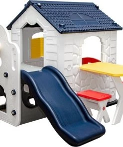 LittleTom Kinderspeelhuisje Met Glijbaan - Tuin Kinderhuisje Vanaf 1 - Overdekt Kinder Speelhuisje Plastic