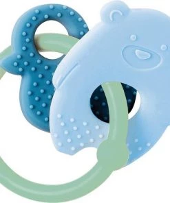 Nattou - Siliconen Bijtring - BPA-vrij - Beer En Eend - Blauw/Groen