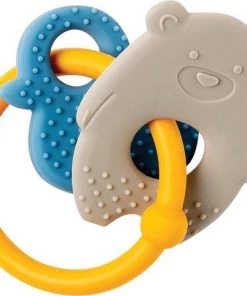Nattou - Siliconen Bijtring - BPA-vrij - Beer En Eend - Oker/Blauw