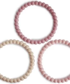 Mushie - Set Van 3 Siliconen Bijtring Armbanden - Bijtringen - Linen-Peony-PalePink -grijp-bijtspeelgoed Verkoop 550x498 2