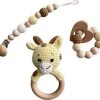 IL BAMBINI Set: Rammelaar, Bijtring & Speenkoord - Gele Giraffe - Handgemaakt - Hout & Wol - Babycadeau - Kraamcadeau - Baby Bijtspeelgoed 0-2 Jaar