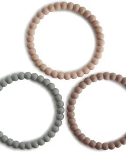 Mushie Set 3 Siliconen Bijtringen Bracelet | Sage/Tuscany/Desert Sand