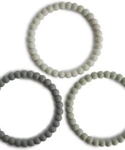 Mushie Set Van 3 Bijtring Armbanden , Groen-grijs