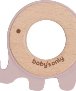 Baby's Only Houten Baby Bijtring - Bijtspeeltje Olifant - Oud Roze - Baby Cadeau