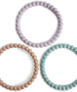Mushie - Set Van 3 Siliconen Bijtring Armbanden - Bijtringen - Linen-Peony-PalePink