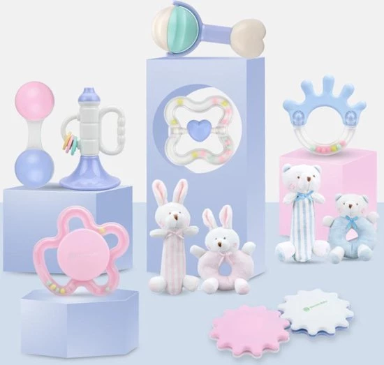 Goryeo Baby Bijtring + Bijtspeelgoed 9 Delig - Babyspeeltje & Zachte Maracas Rammelaar In Geschenkdoos - Met Cadeau Doos - Roze Konijn 6 Goryeo Baby Bijtring + Bijtspeelgoed 9 Delig - Babyspeeltje & Zachte Maracas Rammelaar In Geschenkdoos - Met Cadeau Doos - Roze Konijn - Afbeelding 6