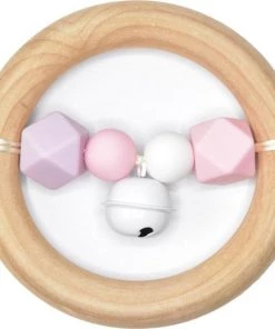 Merkloos Beukenhouten - Baby Rammelaar - Met Rose Bijtkralen - Bijtspeelgoed - Bijtfiguur - Baby Speelgoed - Silicone - Bijtring - Bijtspeeltje - 10cm