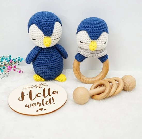 Merkloos Speelgoed Voor De Baby's - Rammelaar - Pinguïn - Grijpring - Blauw/wit 3 Merkloos Speelgoed Voor De Baby's - Rammelaar - Pinguïn - Grijpring - Blauw/wit - Afbeelding 3