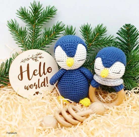 Merkloos Speelgoed Voor De Baby's - Rammelaar - Pinguïn - Grijpring - Blauw/wit 1 Merkloos Speelgoed Voor De Baby's - Rammelaar - Pinguïn - Grijpring - Blauw/wit