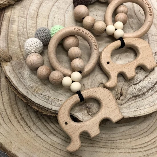 BabyenzoKado Houten Bijtring Olifant Grijs 2 BabyenzoKado Houten Bijtring Olifant Grijs - Afbeelding 2