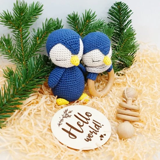 Merkloos Speelgoed Voor De Baby's - Rammelaar - Pinguïn - Grijpring - Blauw/wit 2 Merkloos Speelgoed Voor De Baby's - Rammelaar - Pinguïn - Grijpring - Blauw/wit - Afbeelding 2