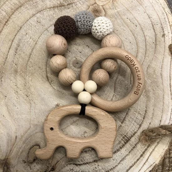 BabyenzoKado Houten Bijtring Olifant Grijs 3 BabyenzoKado Houten Bijtring Olifant Grijs - Afbeelding 3