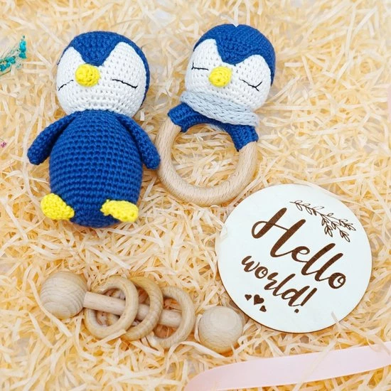 Merkloos Speelgoed Voor De Baby's - Rammelaar - Pinguïn - Grijpring - Blauw/wit 4 Merkloos Speelgoed Voor De Baby's - Rammelaar - Pinguïn - Grijpring - Blauw/wit - Afbeelding 4