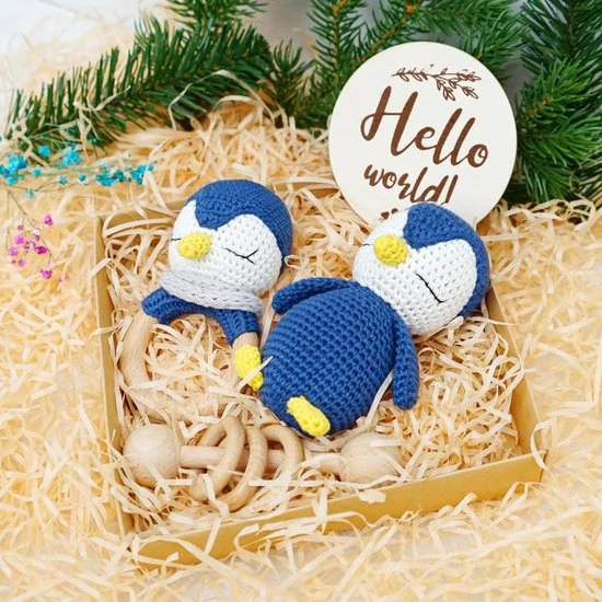 Merkloos Speelgoed Voor De Baby's - Rammelaar - Pinguïn - Grijpring - Blauw/wit 5 Merkloos Speelgoed Voor De Baby's - Rammelaar - Pinguïn - Grijpring - Blauw/wit - Afbeelding 5