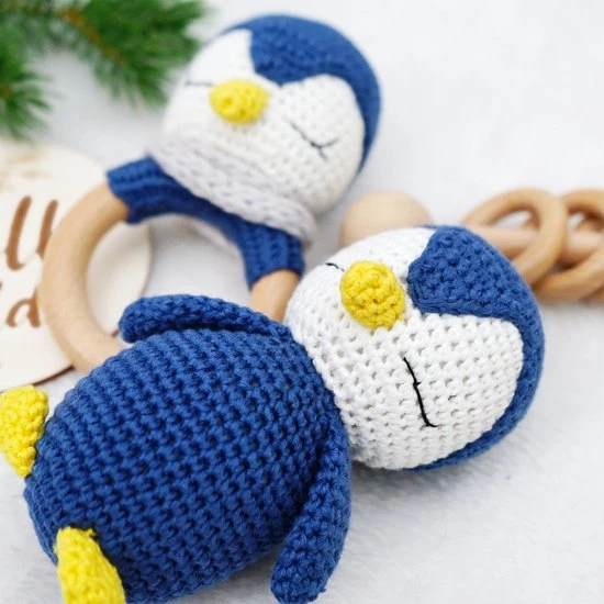 Merkloos Speelgoed Voor De Baby's - Rammelaar - Pinguïn - Grijpring - Blauw/wit 6 Merkloos Speelgoed Voor De Baby's - Rammelaar - Pinguïn - Grijpring - Blauw/wit - Afbeelding 6