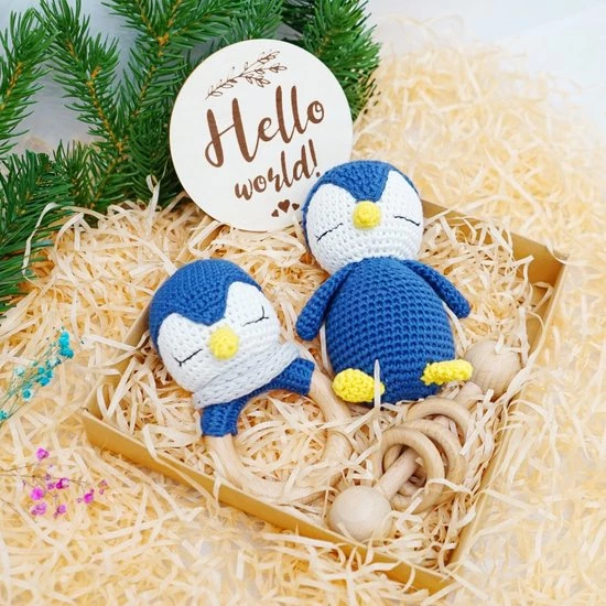 Merkloos Speelgoed Voor De Baby's - Rammelaar - Pinguïn - Grijpring - Blauw/wit 7 Merkloos Speelgoed Voor De Baby's - Rammelaar - Pinguïn - Grijpring - Blauw/wit - Afbeelding 7
