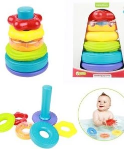 Toi-Toys Little Stars - Stapeltoren Met Babyrammelaar Vormenstoof - Babyspeelgoed - Peuterspeelgoed