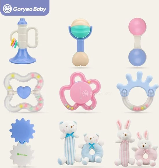 Goryeo Baby Bijtring + Bijtspeelgoed 9 Delig - Babyspeeltje & Zachte Maracas Rammelaar In Geschenkdoos - Met Cadeau Doos - Roze Konijn 3 Goryeo Baby Bijtring + Bijtspeelgoed 9 Delig - Babyspeeltje & Zachte Maracas Rammelaar In Geschenkdoos - Met Cadeau Doos - Roze Konijn - Afbeelding 3