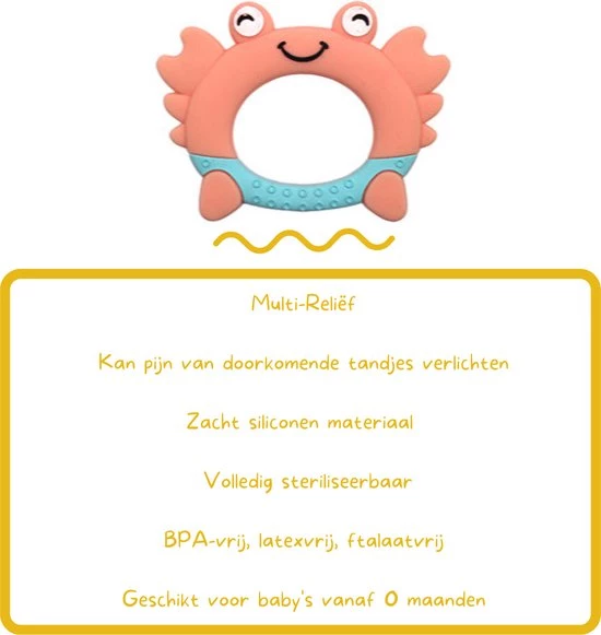Biberoia® Bijtring - Krab - Koelbijtring - Bijtring - Bijtspeelgoed - Babyspeelgoed - Badspeelgoed - Peach 2 Biberoia® Bijtring - Krab - Koelbijtring - Bijtring - Bijtspeelgoed - Babyspeelgoed - Badspeelgoed - Peach - Afbeelding 2