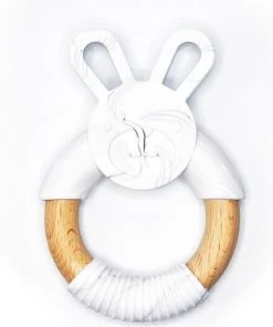 Merkloos Beukenhouten - Bijtfiguur - Bijtspeelgoed - Bijtkonijn - Baby Speelgoed - Silicone - Bijtring - Bijtspeeltje - Marmer
