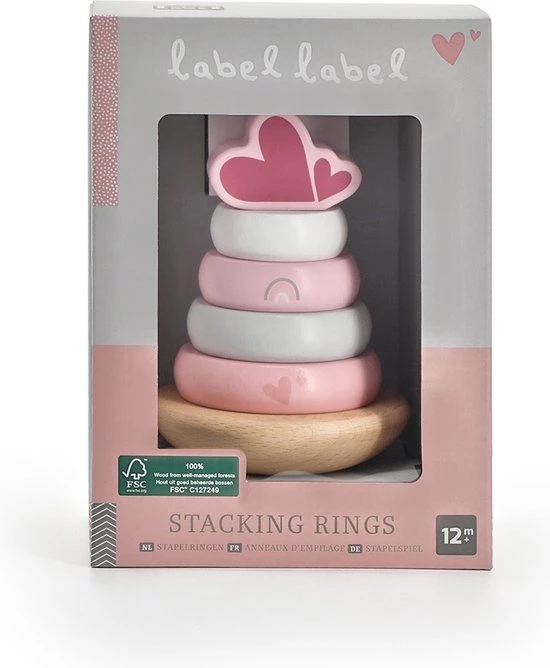 Label Label Wooden Stacking Rings Pink Roze 5 Label Label Wooden Stacking Rings Pink Roze - Afbeelding 5