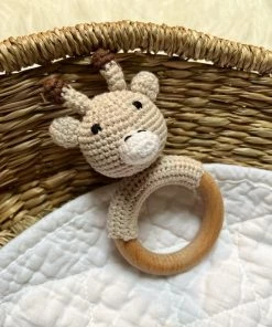 Webshop Ukkie Gehaakte Rammelaar/ Bijtring Hert / Speelgoed / Baby / Kraamcadeau