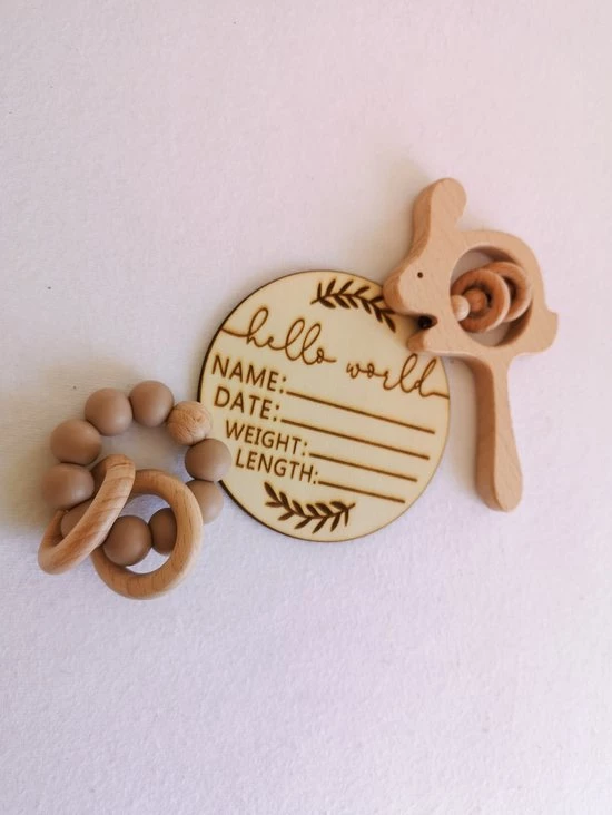 Merkloos Bijtring - Siliconen Kralen - Houten Ring - Taupe 4 Merkloos Bijtring - Siliconen Kralen - Houten Ring - Taupe - Afbeelding 4