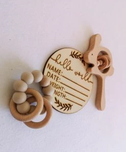 Merkloos Bijtring - Siliconen Kralen - Houten Ring - Crème Wit -grijp-bijtspeelgoed Verkoop 550x733 8