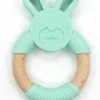 Merkloos Beukenhouten - Bijtfiguur - Bijtspeelgoed - Bijtkonijn - Baby Speelgoed - Silicone - Bijtring - Bijtspeeltje - Mint