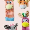 JUMPYTOYS - Babysokken Met Rammelaar & 2 Rammelaars Voor Pols - 4delig - Zebra - Dierlijk Figuurtje - ROOS/ORANJE